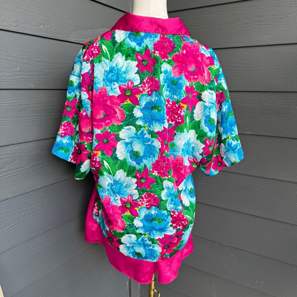 Vintage Victoria's Secret Floral Satin Pajama Set Hot Pink Medium - Picture 2 of 16